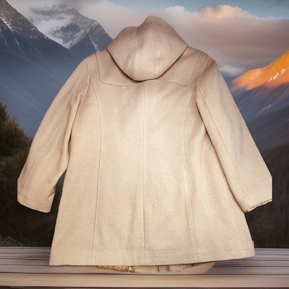 Women's LL BEAN Wool Hooded Beige BELLANDI Toggle Pea Coat Italy L/XL 294400 - Picture 8 of 11